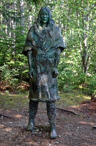 Beothuk Indian Statue Shanawdithit in forest