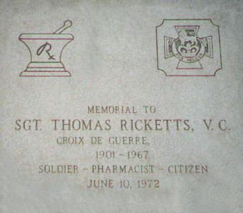 Picture of memorial plaque for Thomas Ricketts
