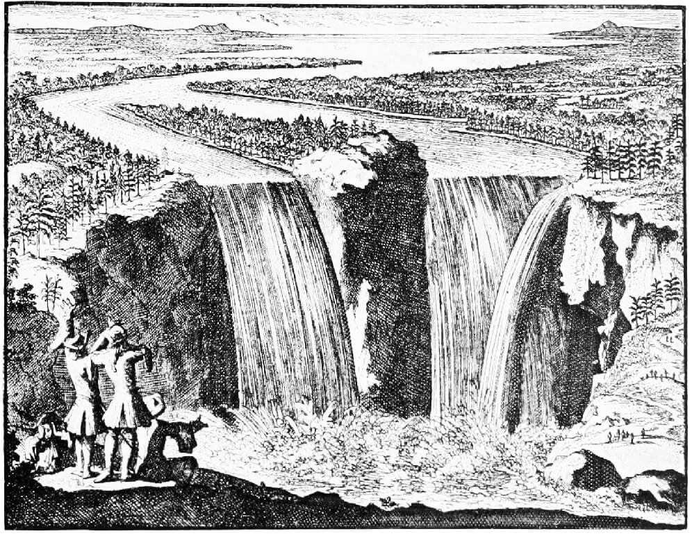 Early drawing of Louis Hennepin the first European to write about seeing the Niagara Falls.