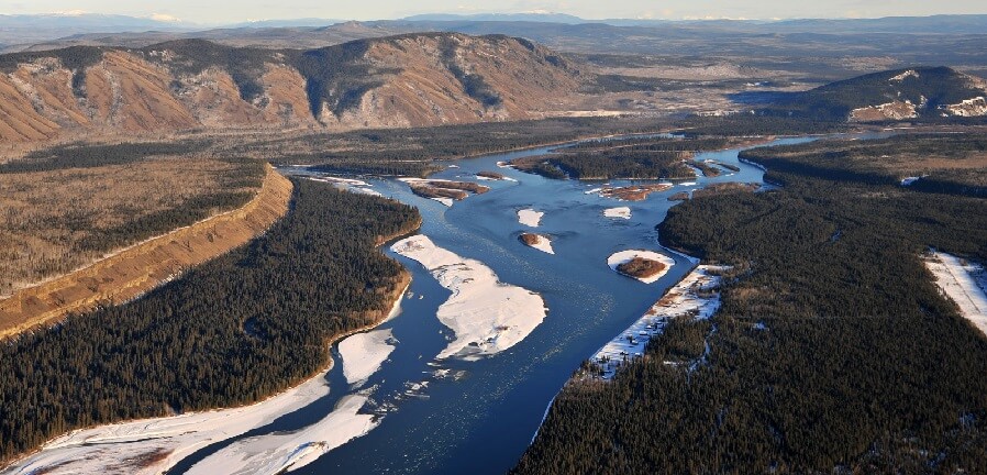 Aerial view of Fort Selkirk on the Yukon River.