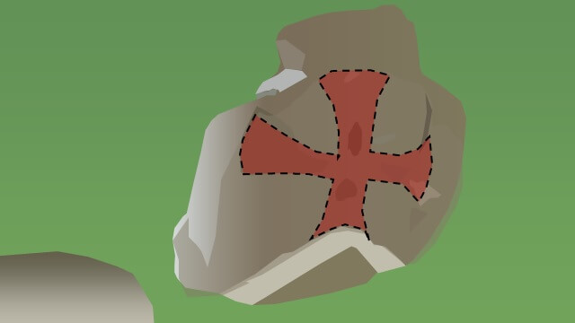 An interpretation of the New Ross "herm" stone with a hypothetical cross pattee projected onto it. 